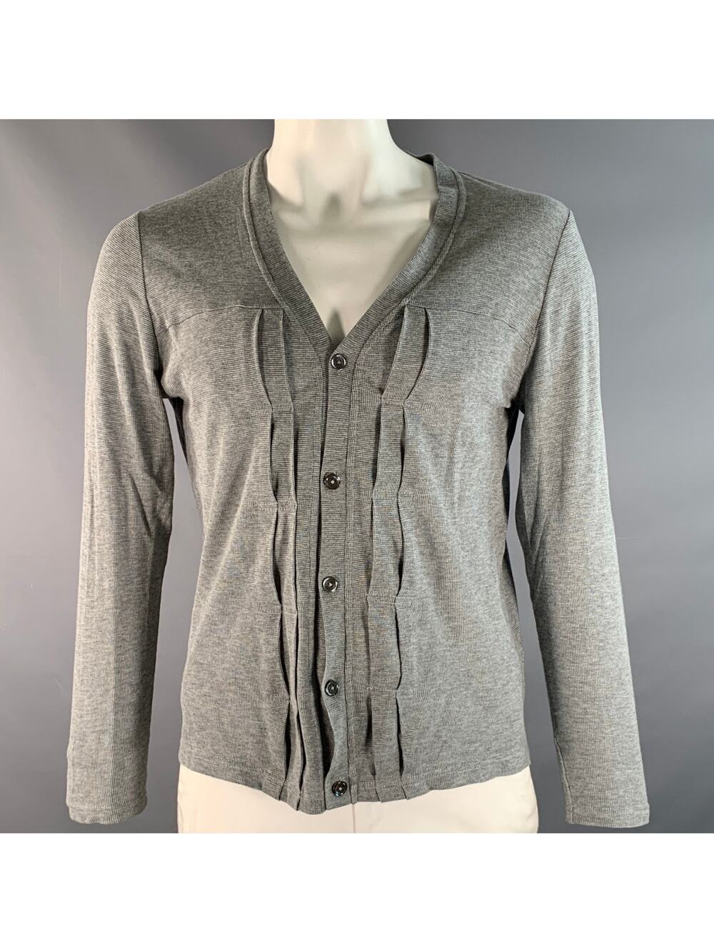 PRIVATE STOCK Size L Grey Heather Merino Wool / Cotton Pleated Cardigan